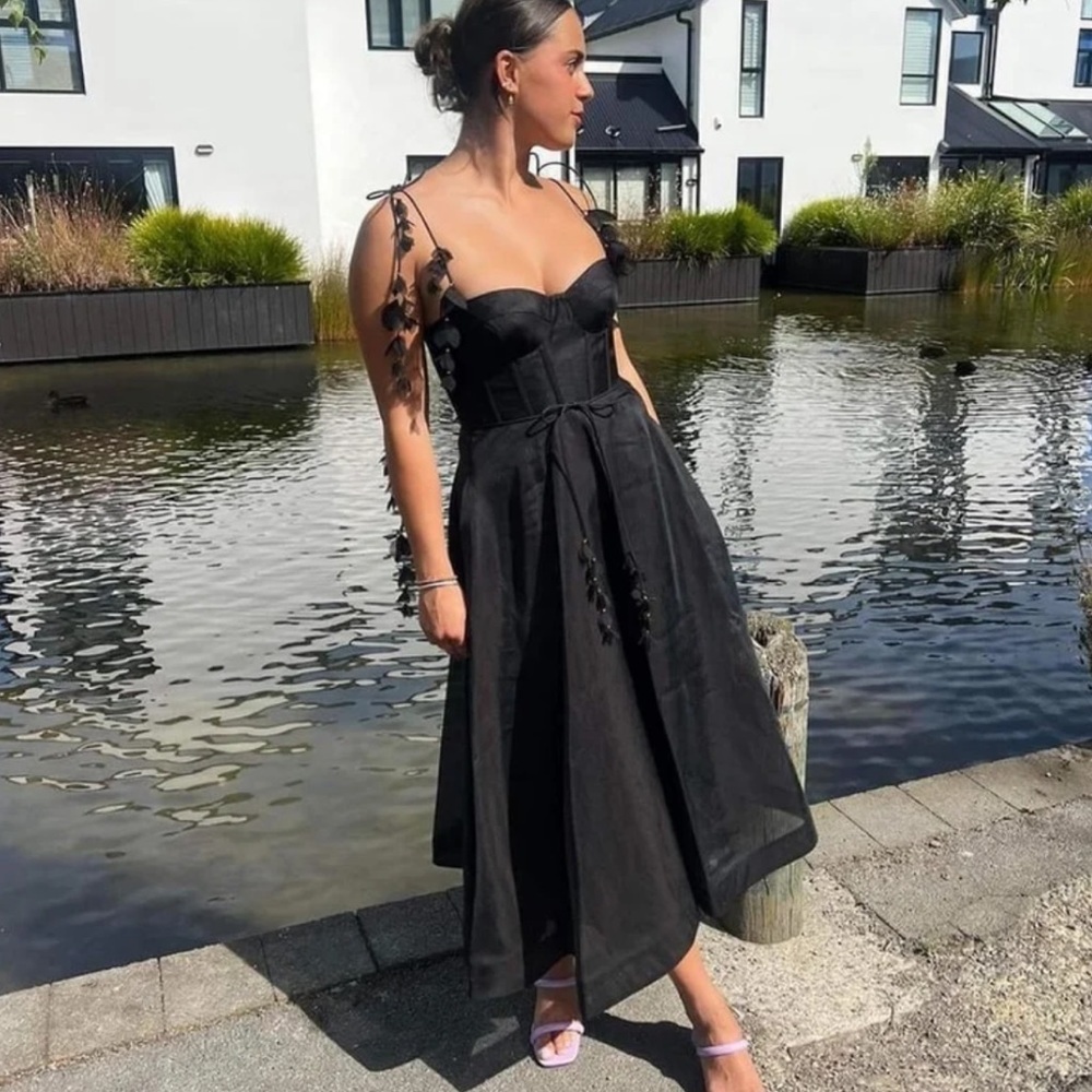 ZIMMERMANN NATURA BLACK CORSET MIDI DRESS - Picture 3 of 17